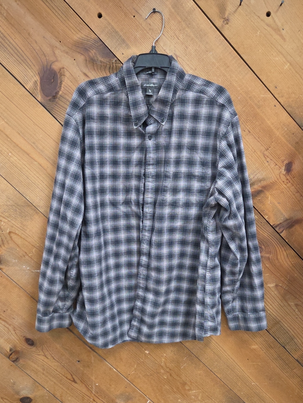 Eddie Bauer Gray Plaid Button-Down Shirt.XXL
